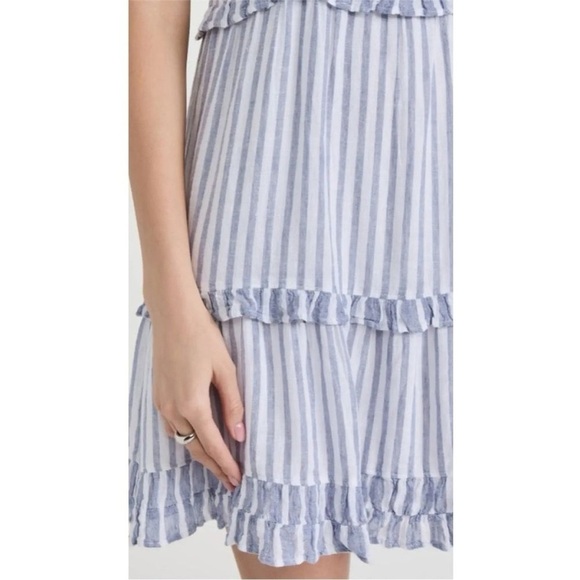 Rails Sandy Blue Iris Strip Linen Blend Tiered Ruffle Mini Dress Size Small - Picture 2 of 12
